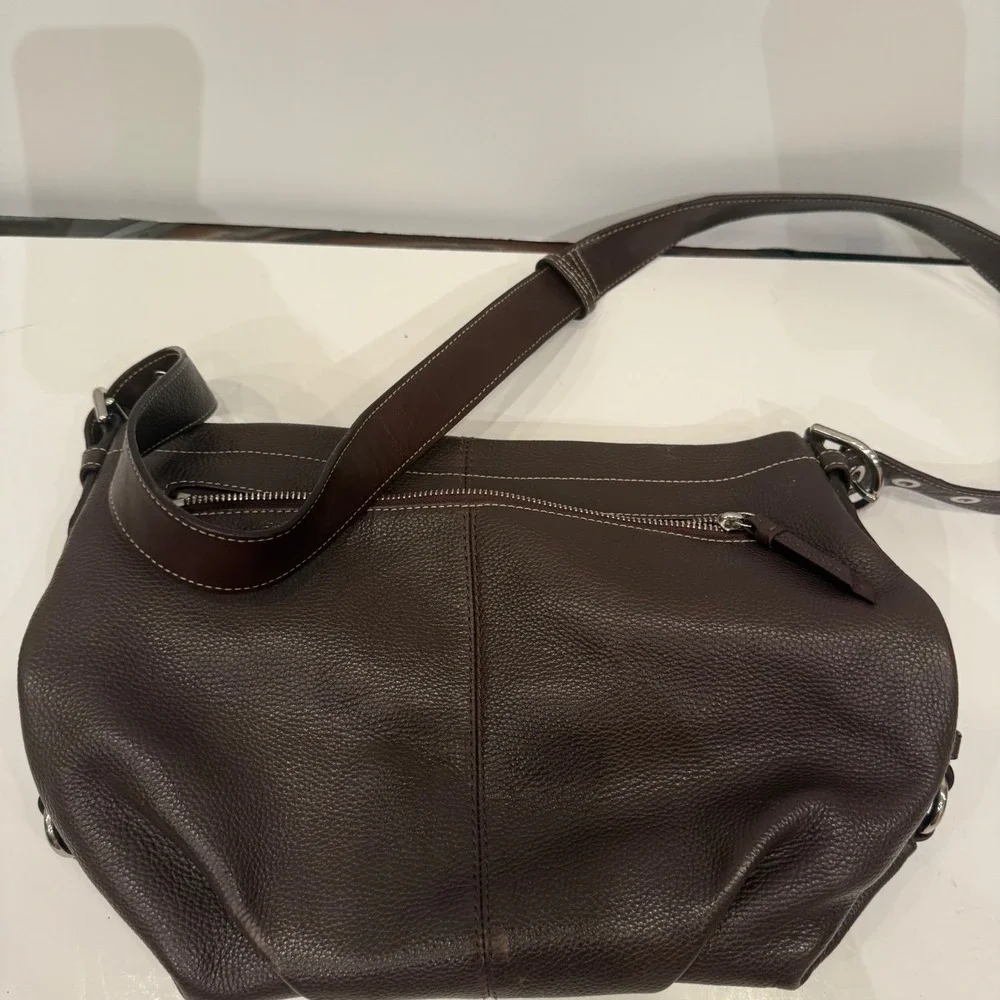 Coach Brown Pebbled Leather Hobo Shoulder Bag with Lilac Lining 10682‎
